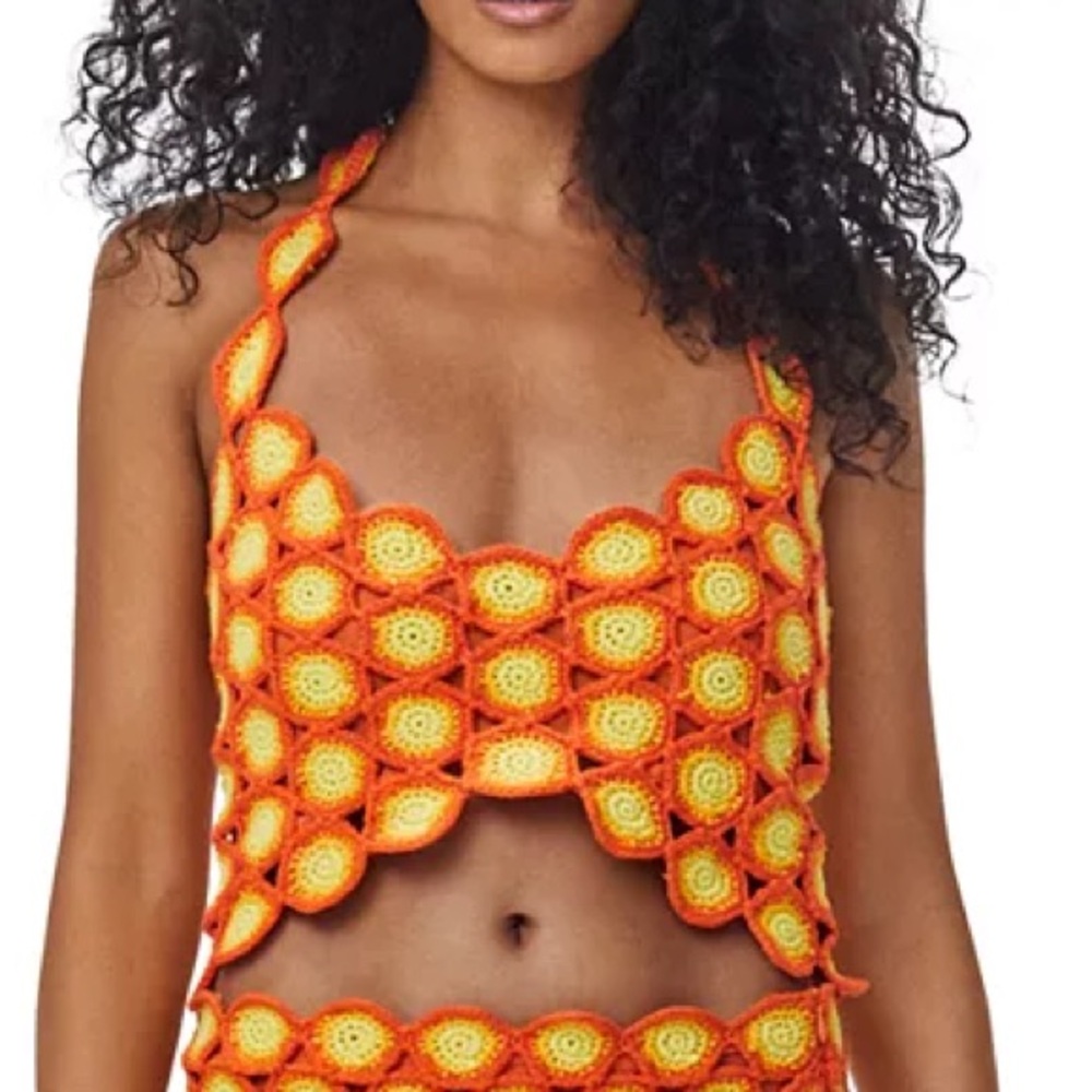 Simon Miller Orange and Yellow Crochet Crop Top